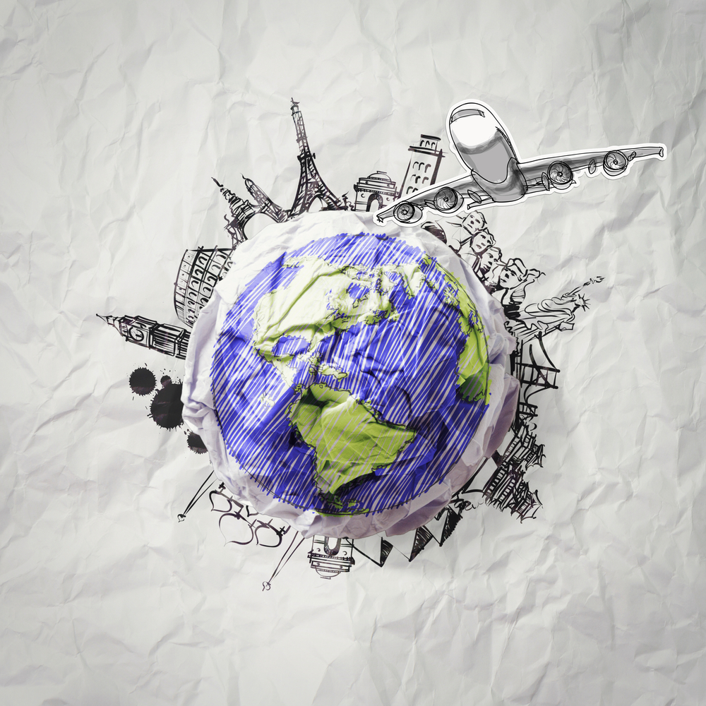 crumpled paper and traveling around the world as concept-1